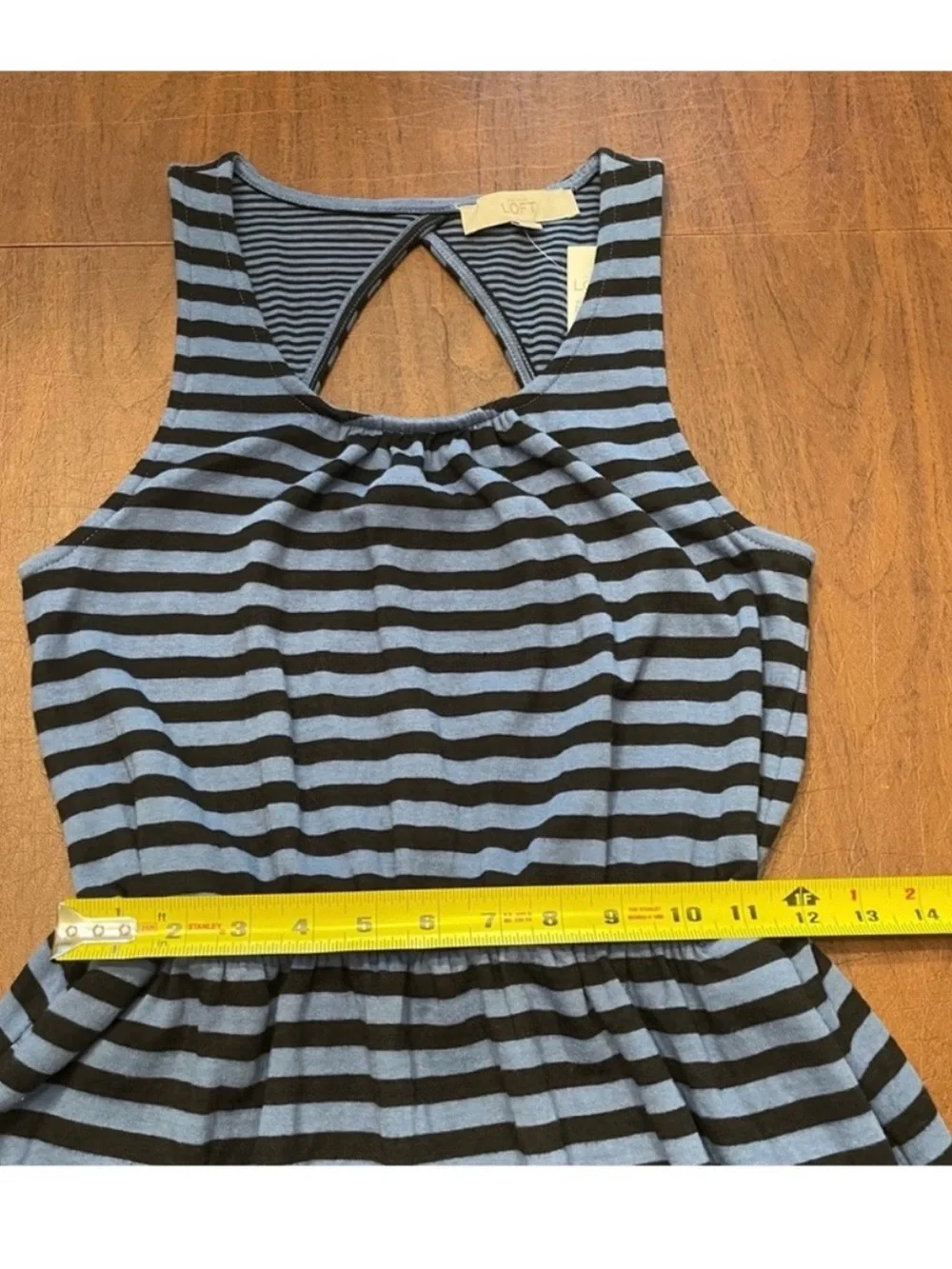LOFT NWT Black Strip Blue Stretch Knit Sundress Cut-Out Back Tank Style Dress XS - Picture 10 of 12